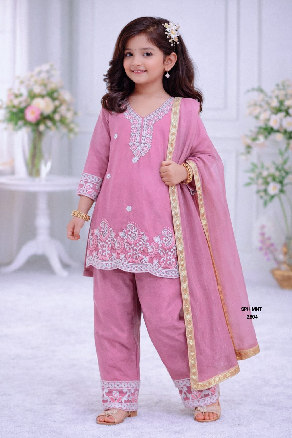 Traditional Embellished Palazzo Suit for Girls